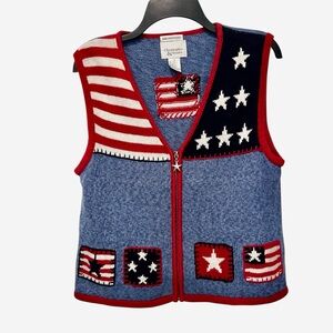 Vintage Flag Hand Embroidered Sweater Vest